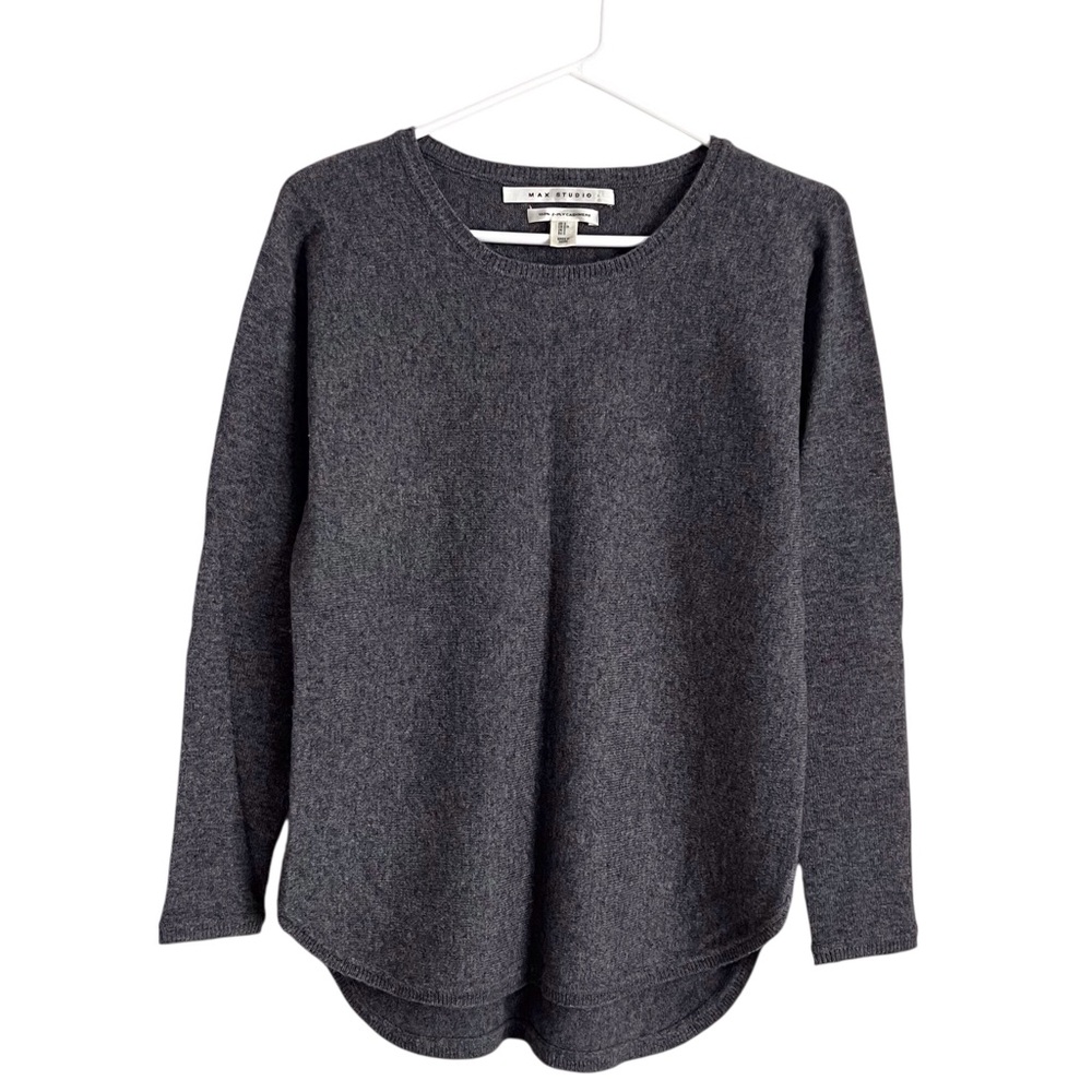 Max Studio Grey Cashmere Sweater Crew Neck Neutral Casual Quiet Luxury Small